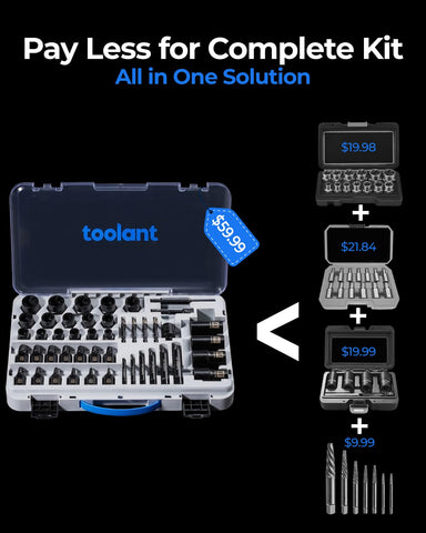 Toolant multi-spline screw extractor set supports diverse sizes for tougher stripped bolts