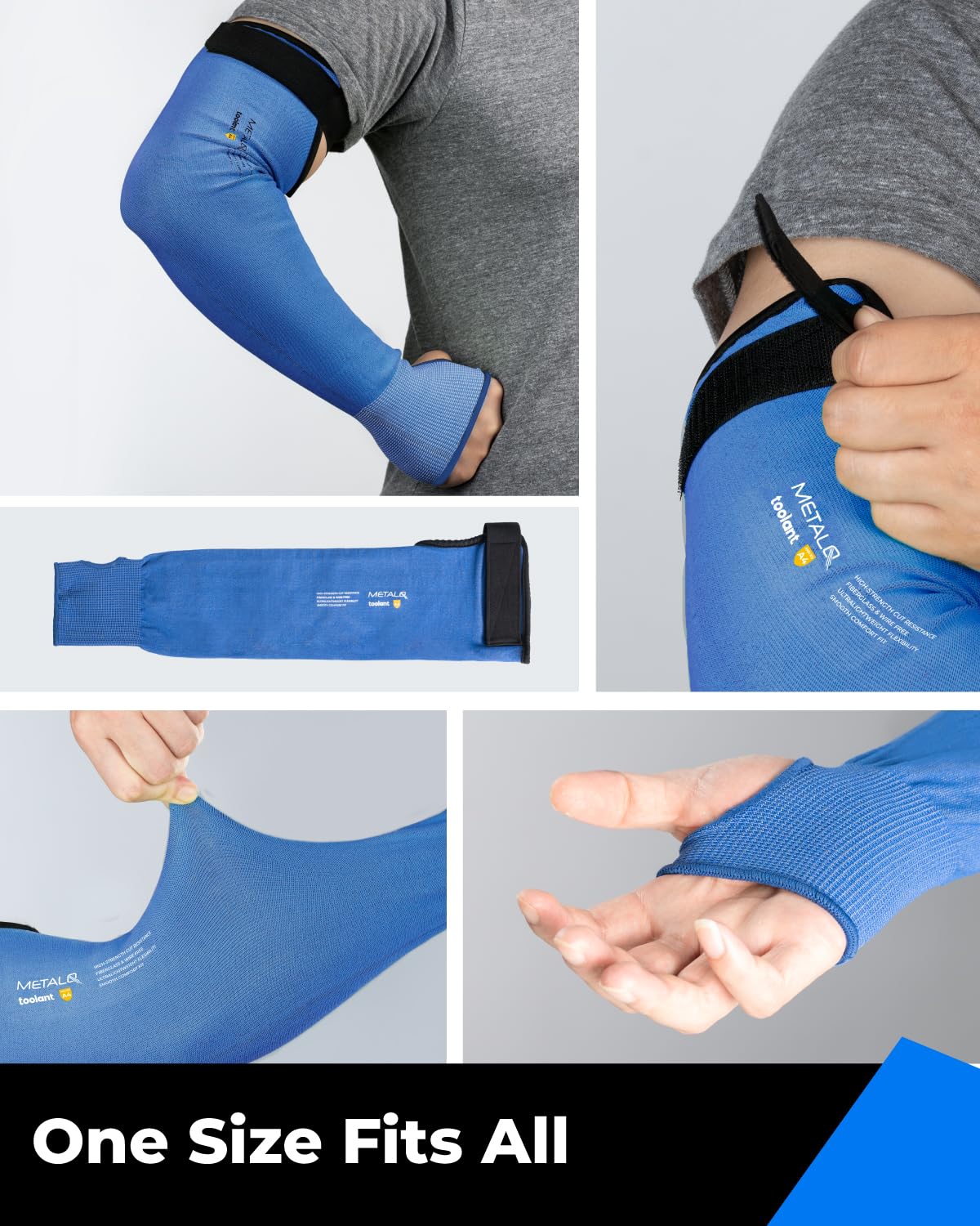 Toolant one-size-fits-all sleeves with thumb holes fit a range of arms securely.