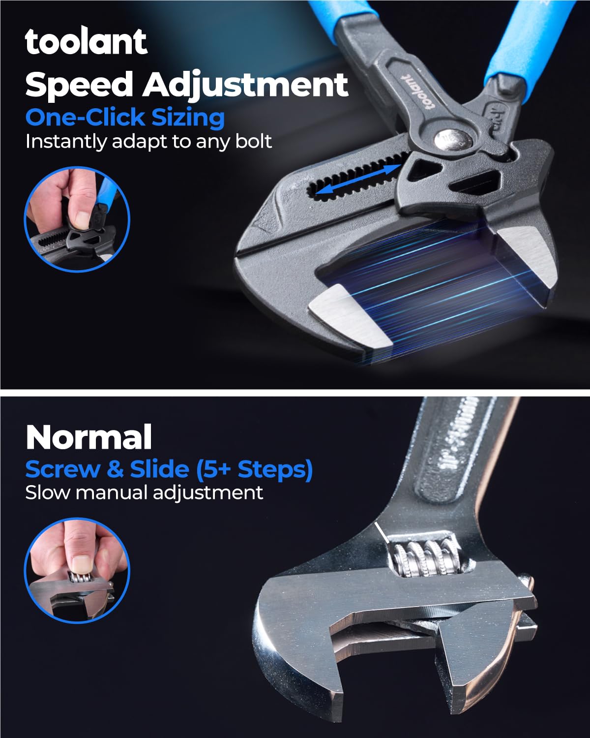Toolant CR-V steel construction with parallel jaws for stable fastener control.