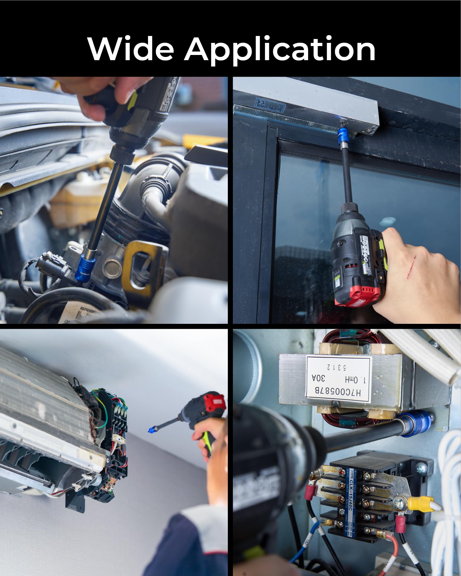 Toolant quick-insert hex bit holder works with most drills and drivers.