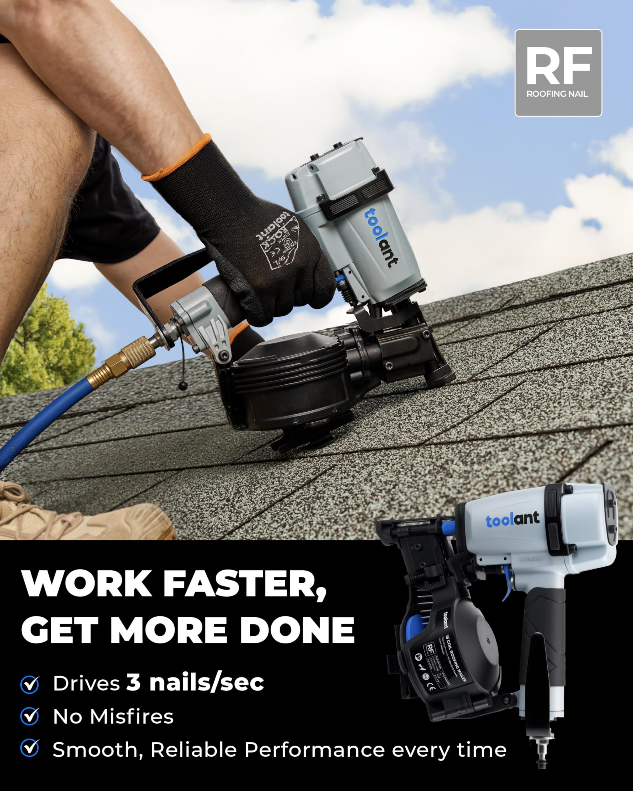 Toolant Roofing Nailer 120-nail coil in view highlights fast, efficient roofing work.