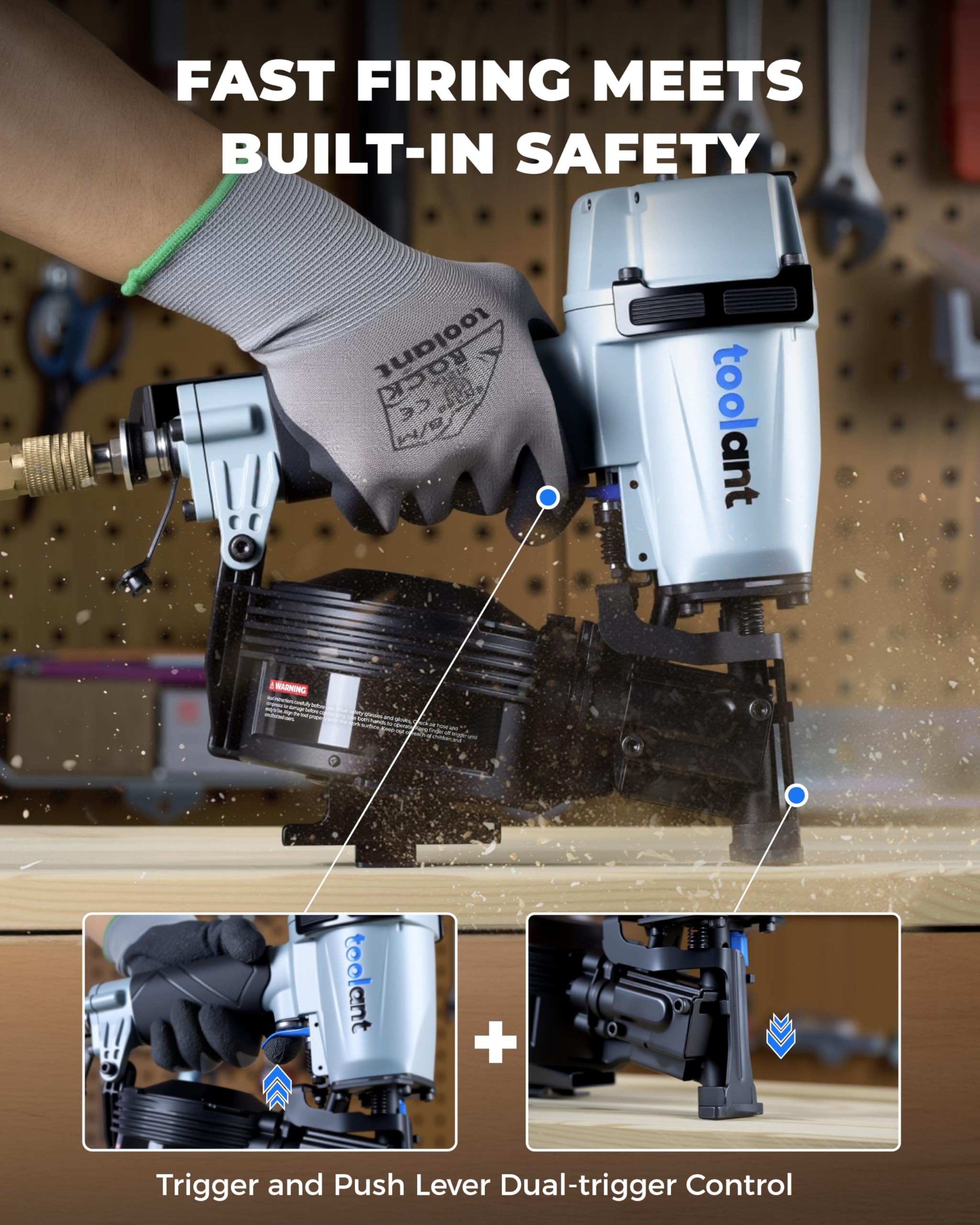 Toolant Roofing Nailer anti-slip grip enhances control on uneven roofing surfaces.