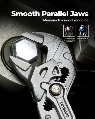 Toolant self-adjusting jaw demonstrates quick opening adjustment without repositioning.