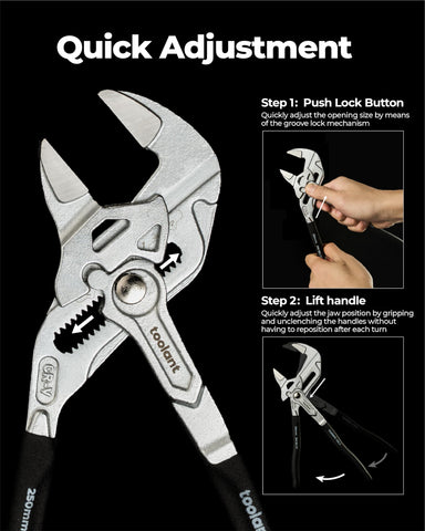 Toolant smooth parallel jaws gripping nuts, bolts, and pipes without damage.