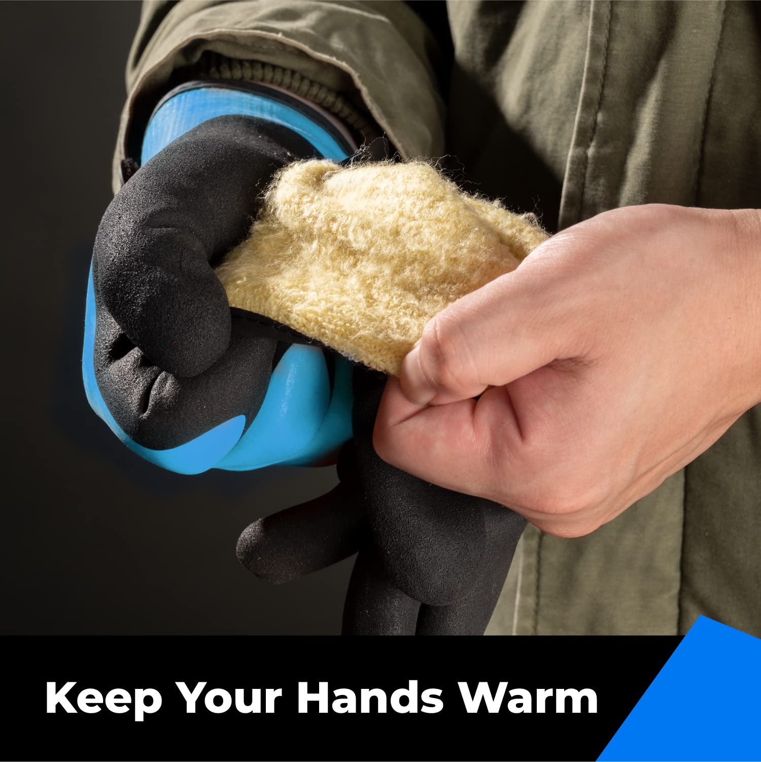 Toolant waterproof gloves blue touchscreen palm enables phone use on the job