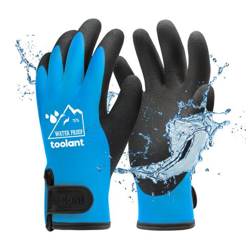 Toolant waterproof gloves with palm-dip grip keep hands dry in wet work conditions.
