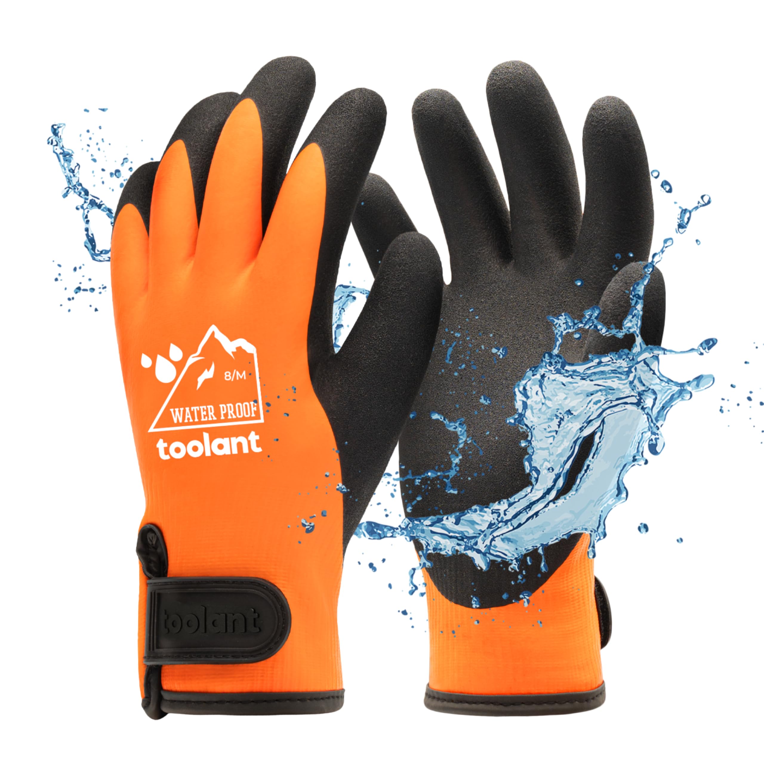 Toolant waterproof orange gloves with palm dip for a dry grip in wet conditions.