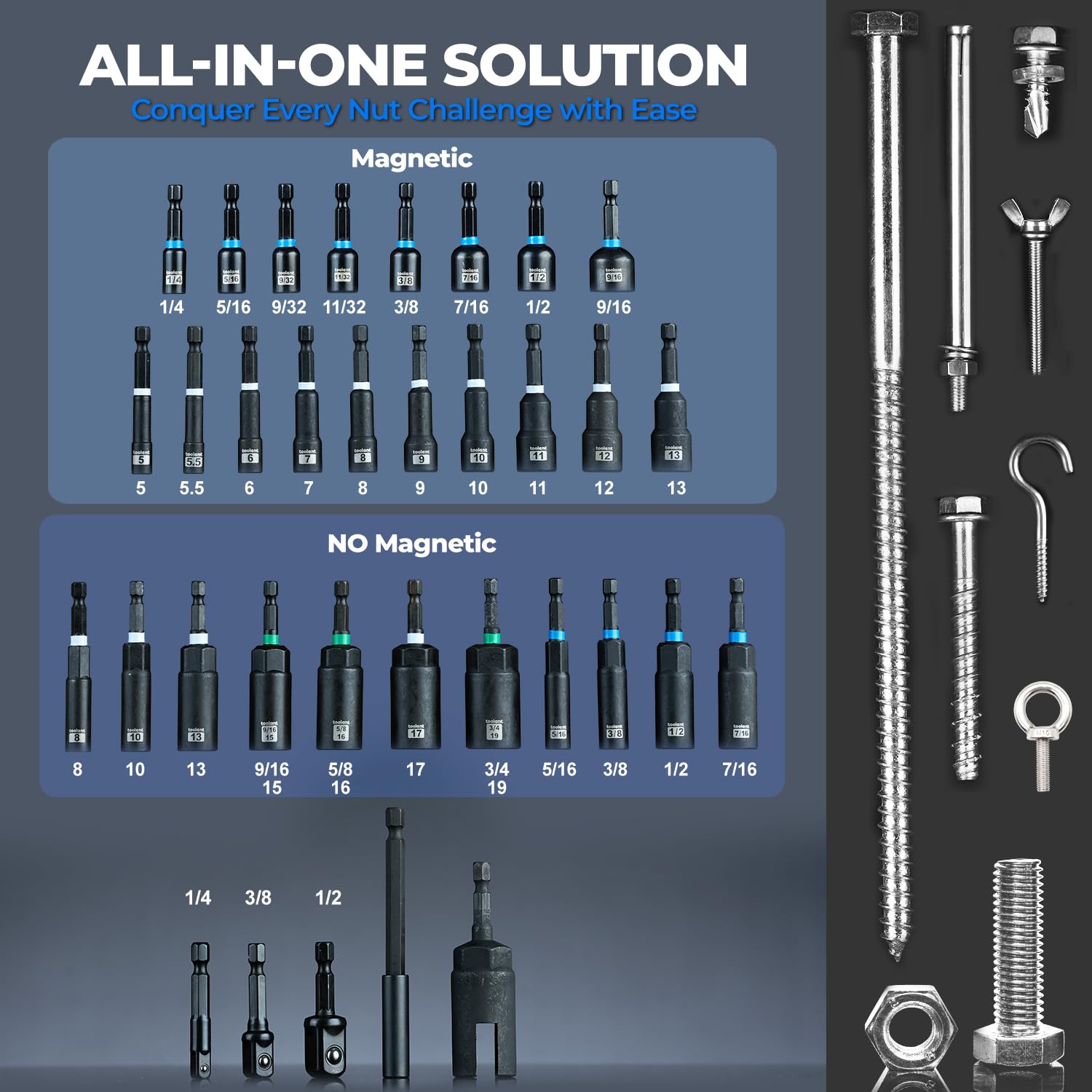 Toolant wing-nut-driver for hurricane shutters and hook bolts