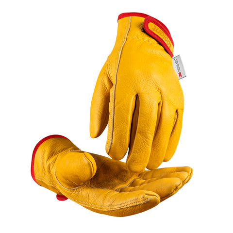 Toolant Winter Leather Gloves on-hand view shows full-grain cowhide durability.