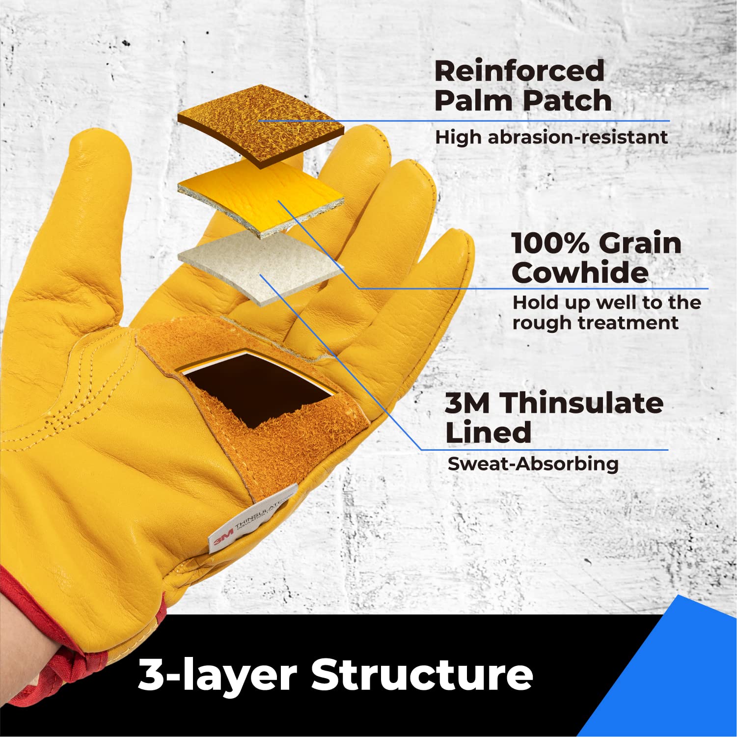 Toolant gloves Gunn cut design reduces pressure and increases comfort during long wear.