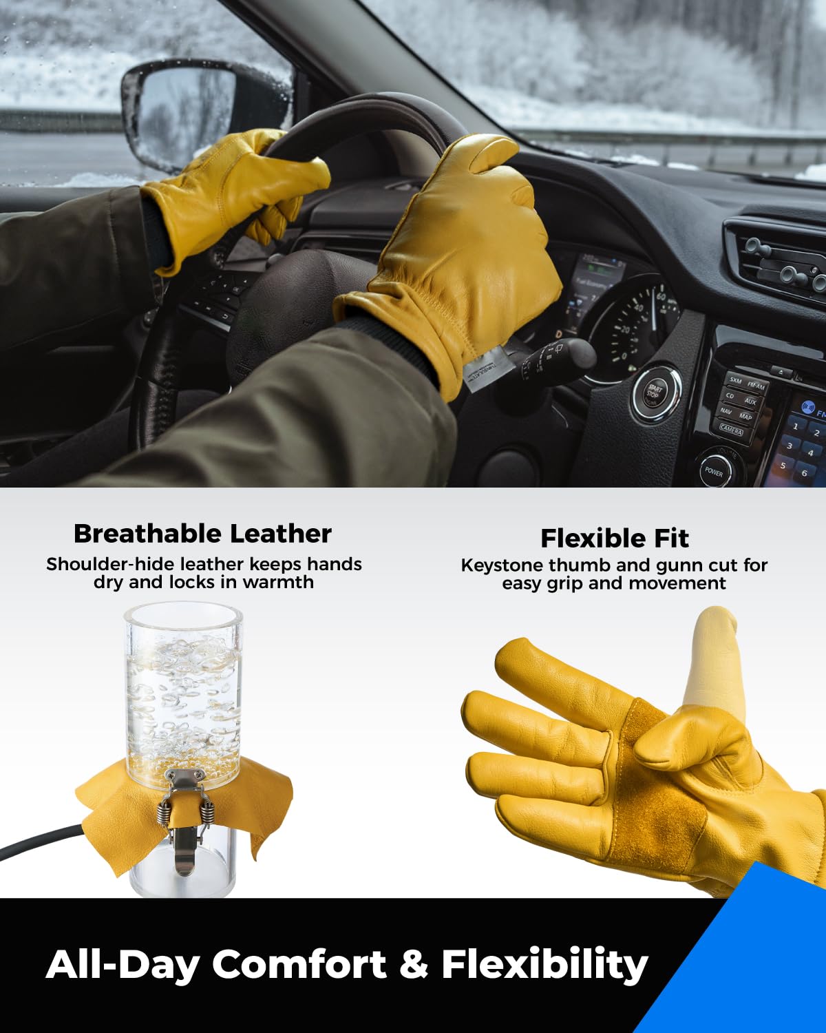 Toolant winter leather work gloves keystone thumb supports comfortable movement.