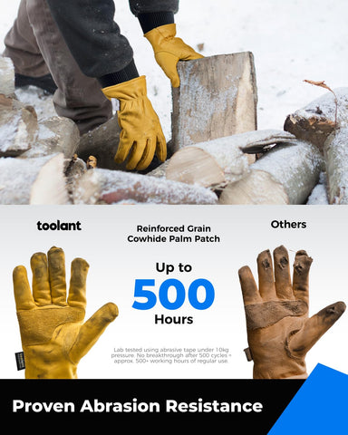 Toolant winter leather work gloves thinsulate lining provides added warmth without bulk.