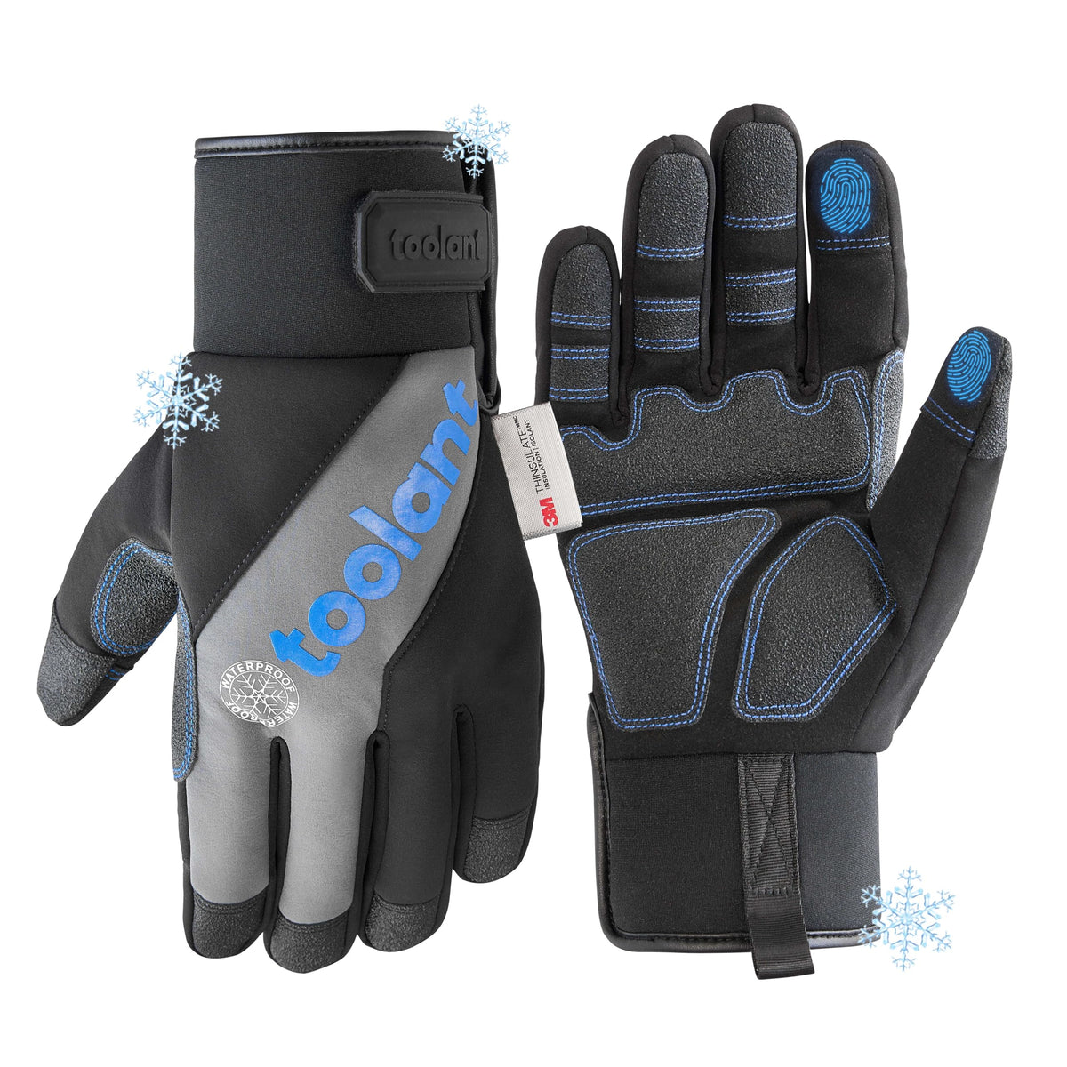 Toolant Winter Work Gloves with insulated waterproof palm for warm, dry hands in cold weather.