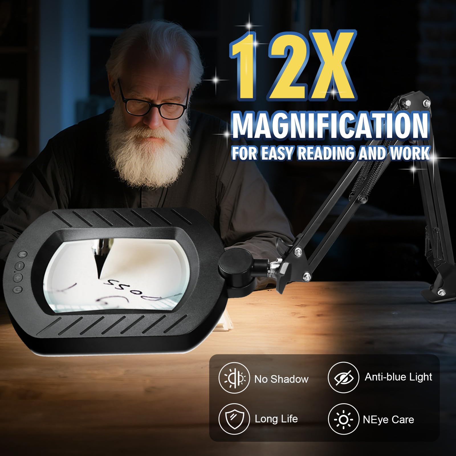 Toolastra 2-in-1 magnifier stand with clamp adapts to workspaces.