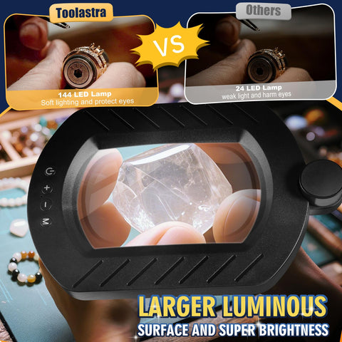 Toolastra square-base magnifier provides stable support for close-detail tasks.