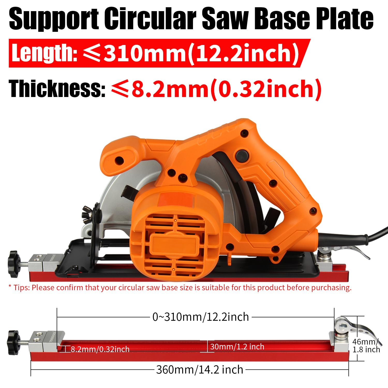 Toolcool guide fits most saw bases for 4–7.25 inch blades.