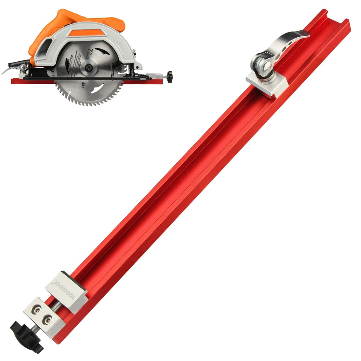 Toolcool circular saw guide attached to base for straight narrow cuts.