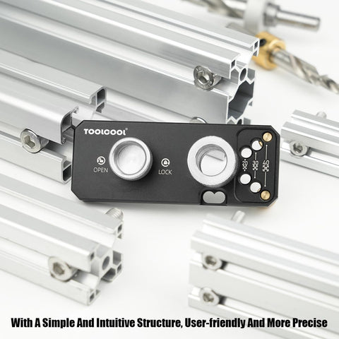 Toolcool drill guide side view highlighting compact, durable construction for easy mounting.
