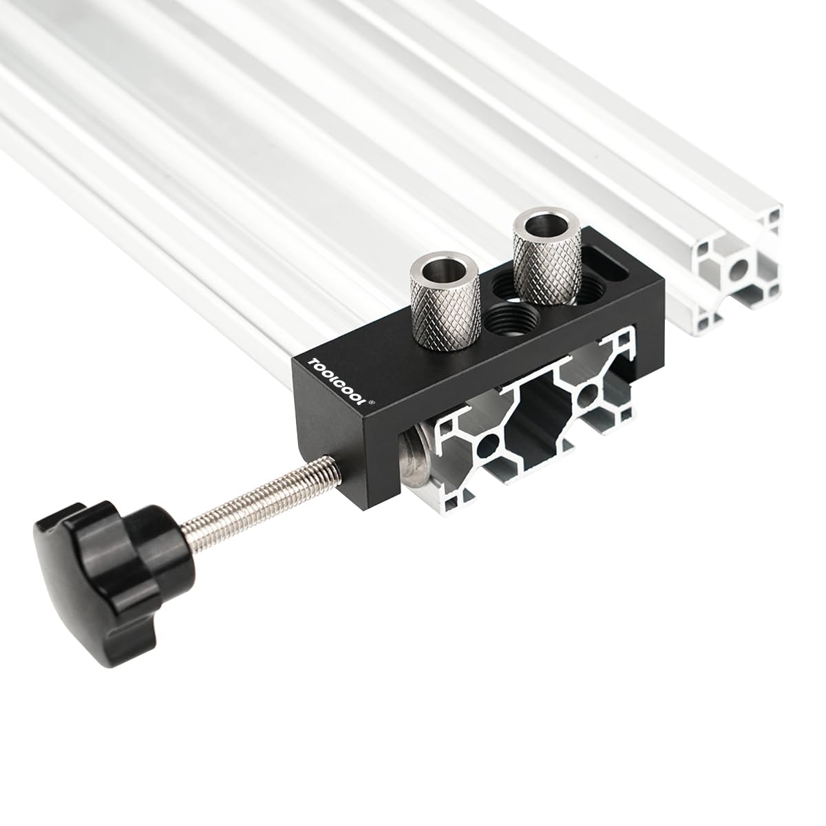 Toolcool drill jig in use for accurate access hole drilling.