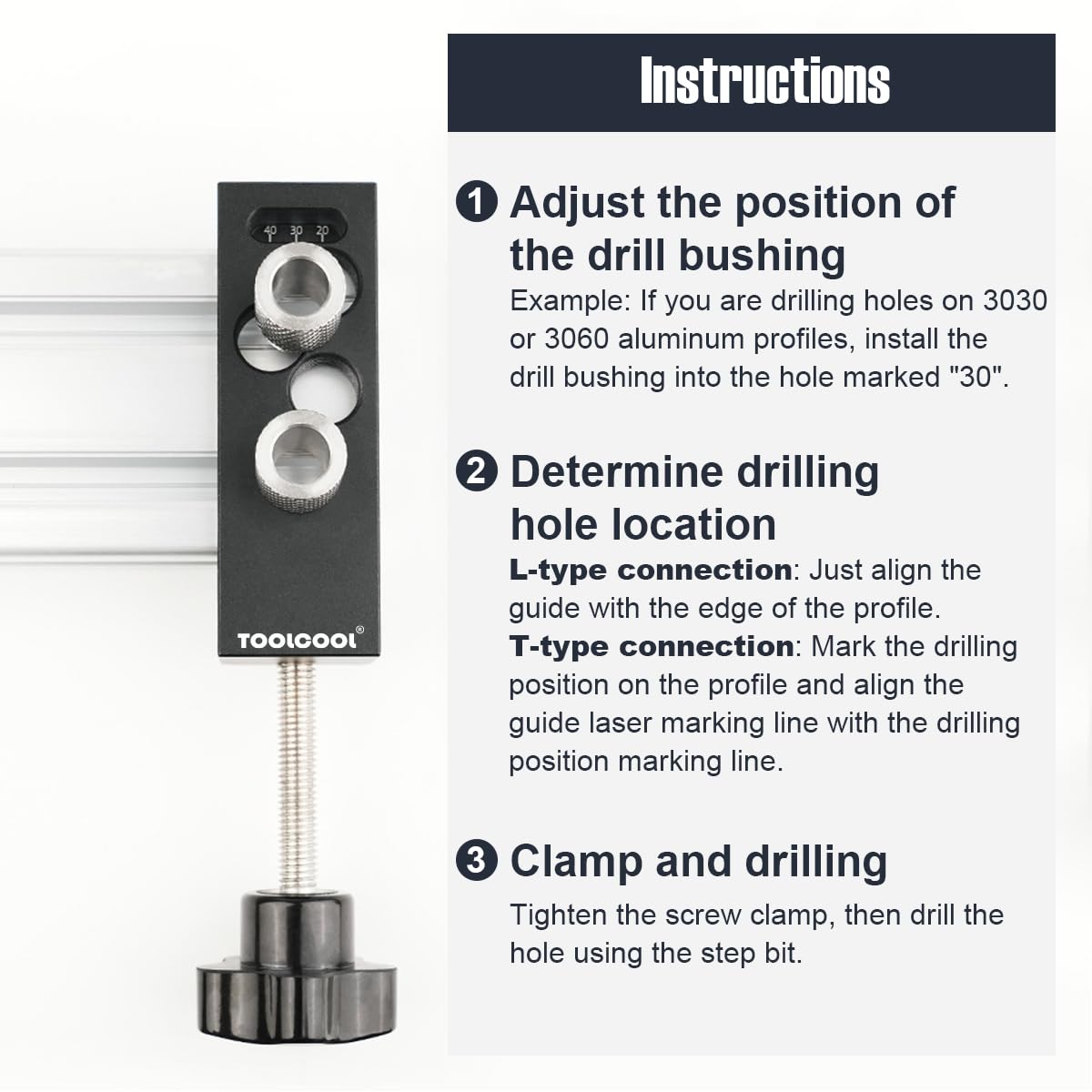 Toolcool durable anodized drill guide ready for DIY projects.