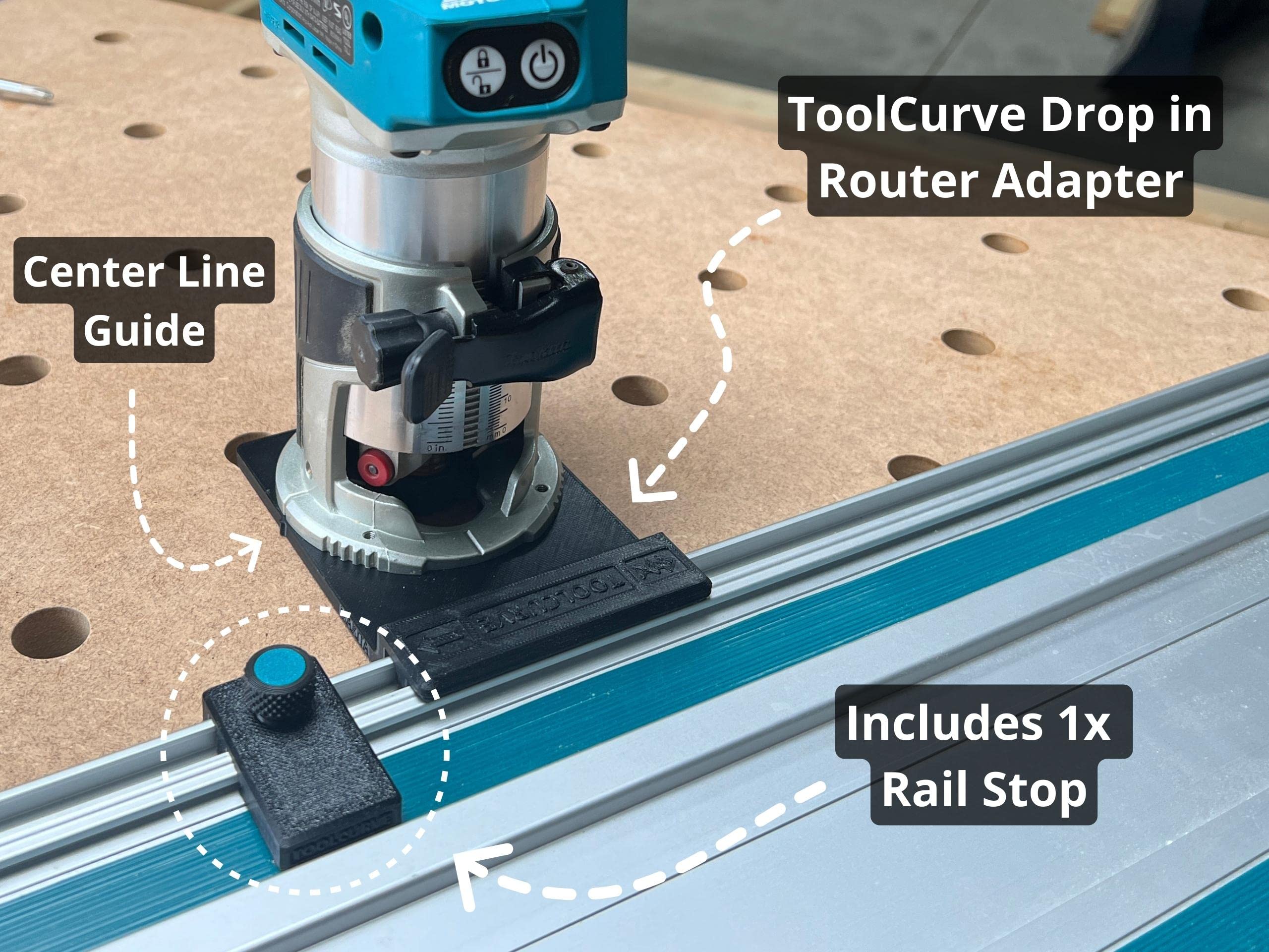 ToolCurve rail stop included for repeatable, safe cuts