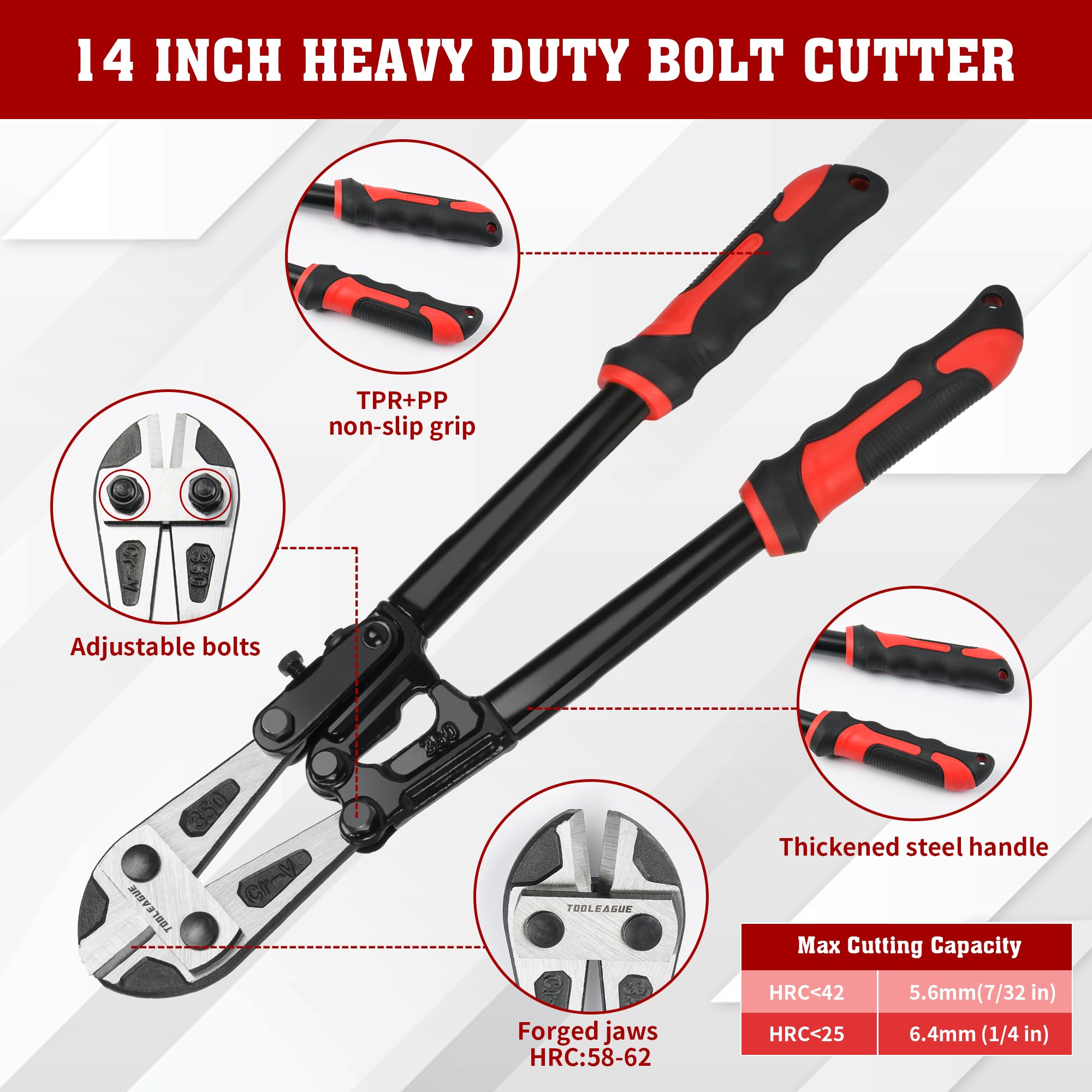 TOOLEAGUE 10-inch cable cutter demonstrating high-leverage design for clean cuts