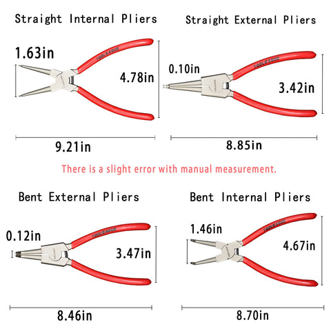 TOOLEAGUE 4-piece set: 9-inch bent internal plier for hard-to-reach rings.