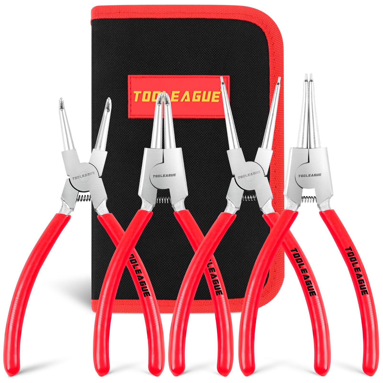 TOOLEAGUE 4-piece set: 9-inch straight internal plier for precise internal ring removal.