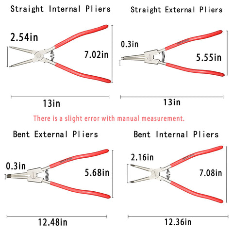 TOOLEAGUE snap ring pliers set bent internal pliers for tight-space access.