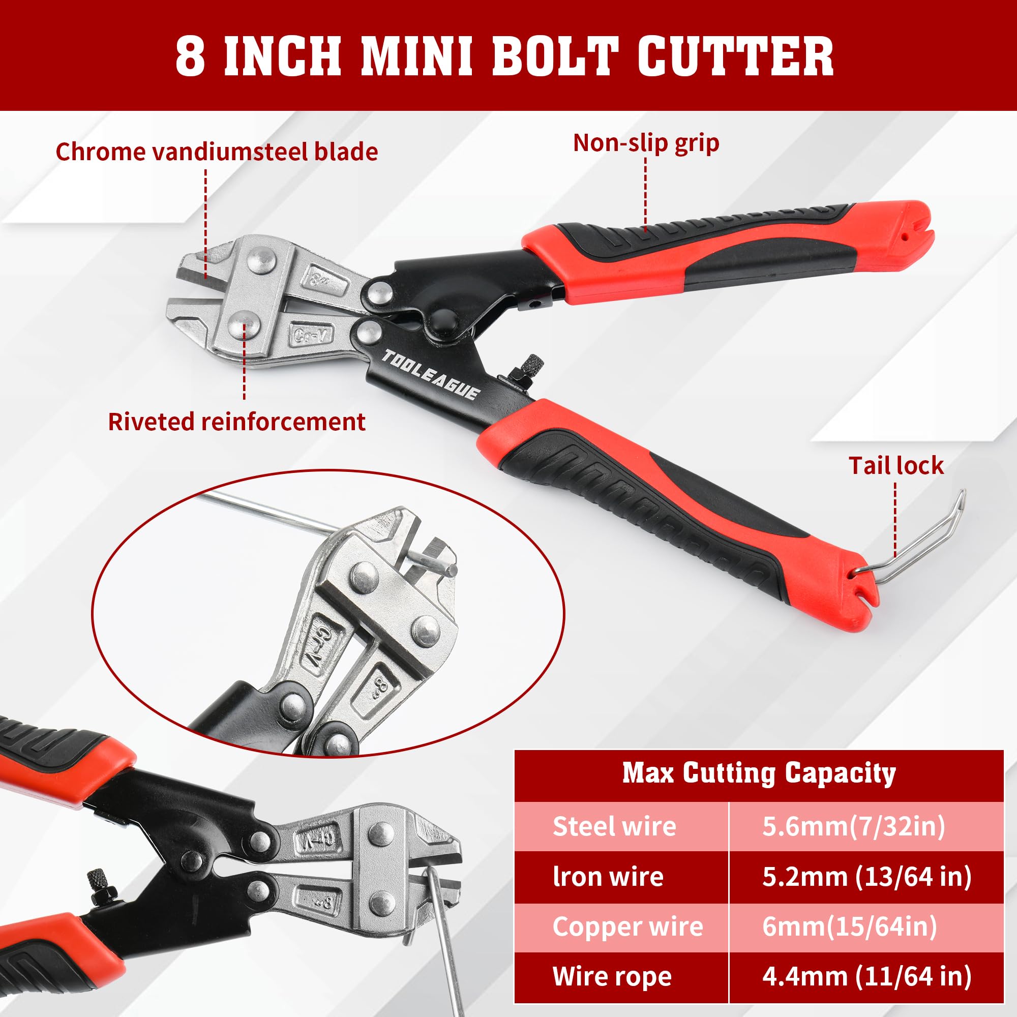 TOOLEAGUE 8-inch bolt cutter showing compact power for quick, precise cuts