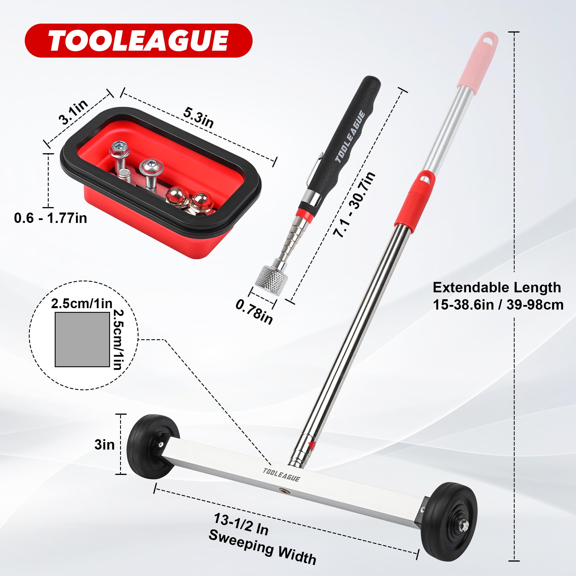TOOLEAGUE collapsible parts tray expands for easy storage and transport.