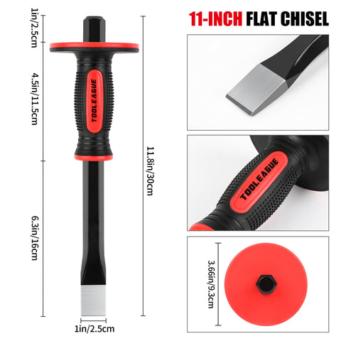 TOOLEAGUE flat chisel 11-inch for clean cuts in concrete and stone