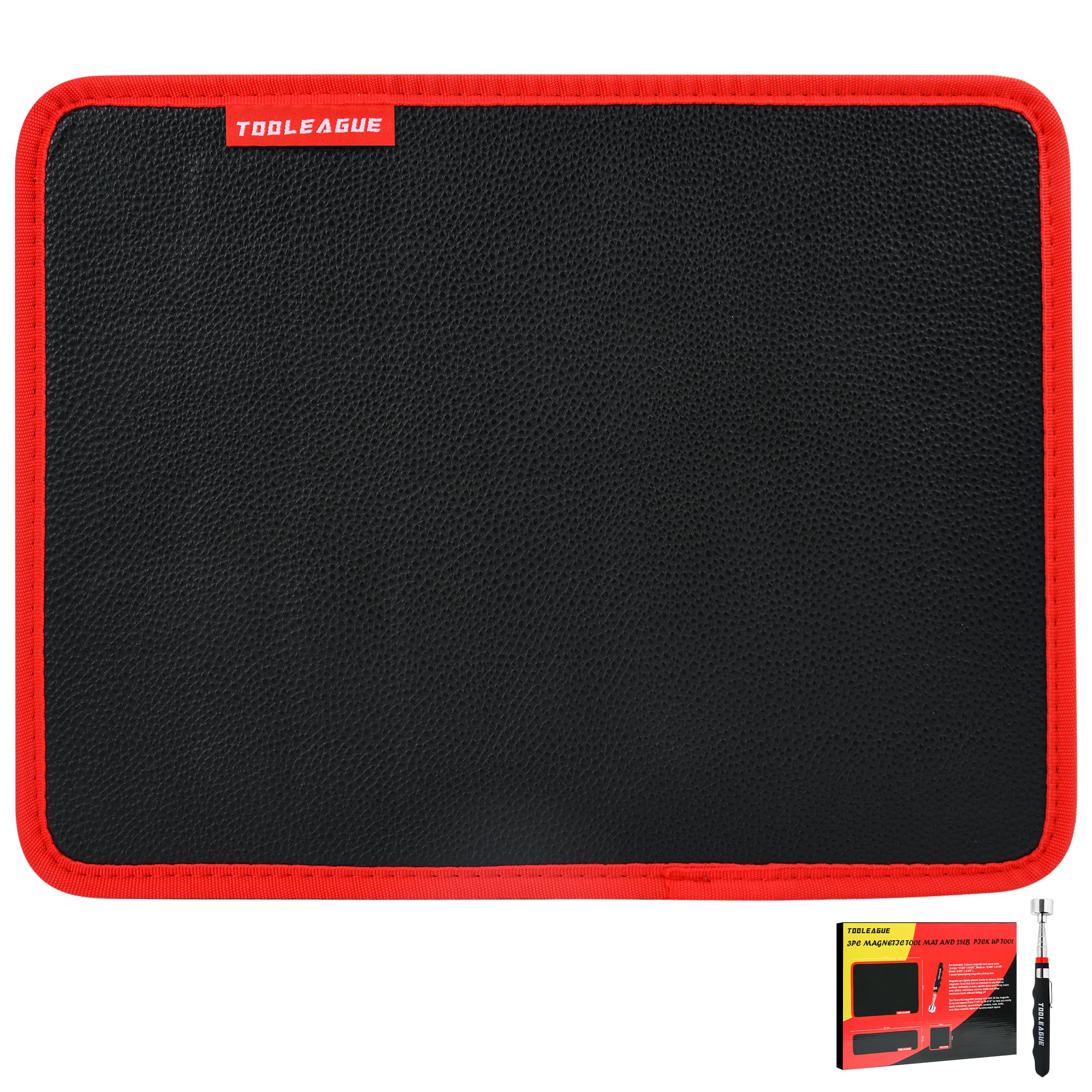 TOOLEAGUE magnetic tool mat on workbench holds wrenches and screws securely