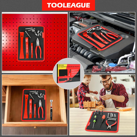 TOOLEAGUE tidy workspace with screws, bolts, and small parts at hand