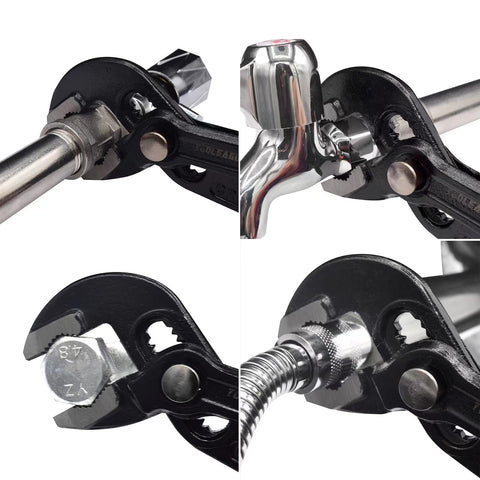 TOOLEAGUE pump pliers jaw close-up highlights multi-point grip for round and hex shapes