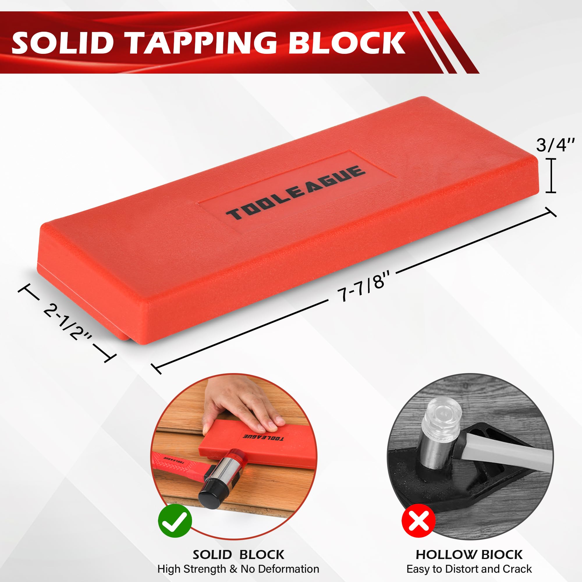 TOOLEAGUE tapping block withstands repeated strikes for durable flooring setup.