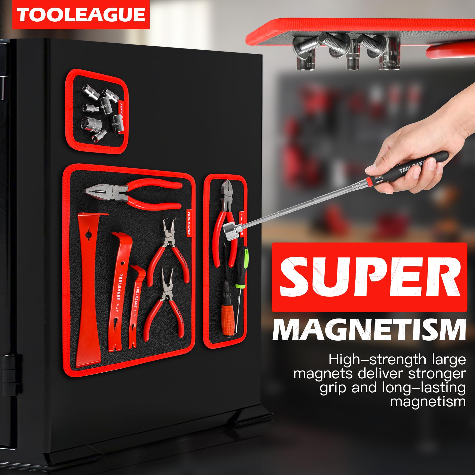 TOOLEAGUE tool mat adhesion on curved metal surfaces prevents slipping.