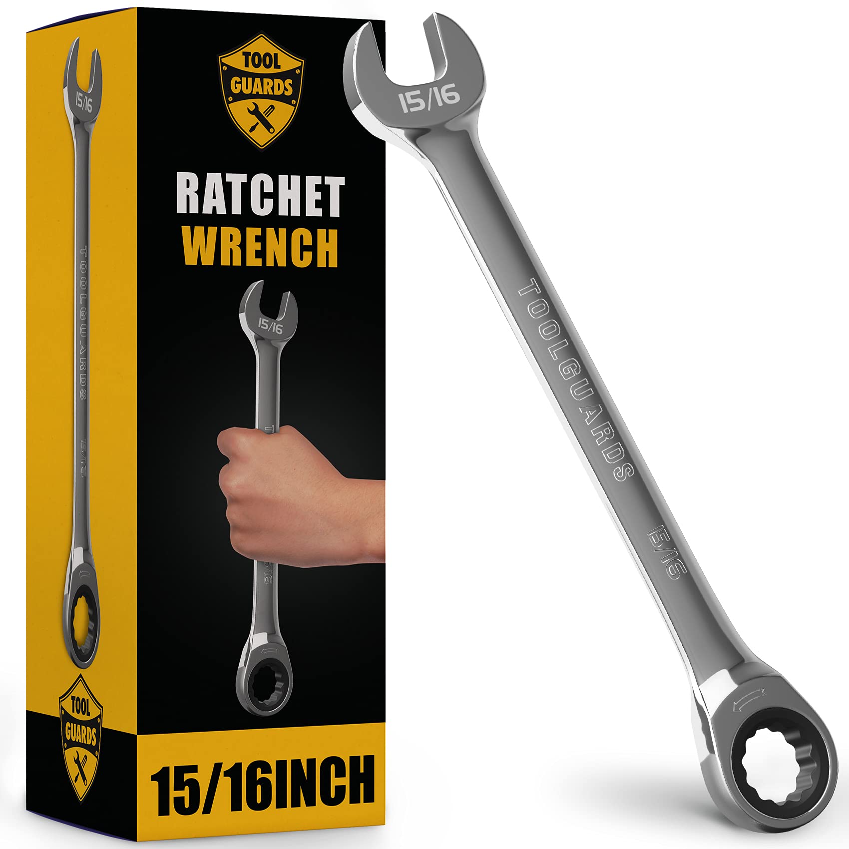 Toolguards 15-16 inch ratcheting wrench in full view showing slim profile for easy access