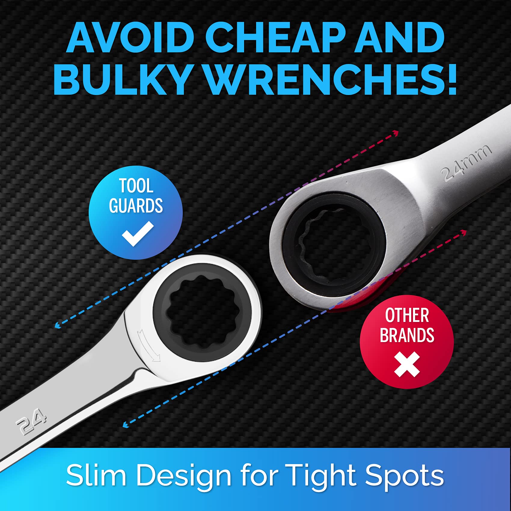 TOOLGUARDS 24mm wrench made of chrome vanadium steel for durability.