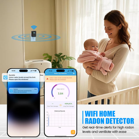 Toolhome WiFi Radon Detector app control in use at home.