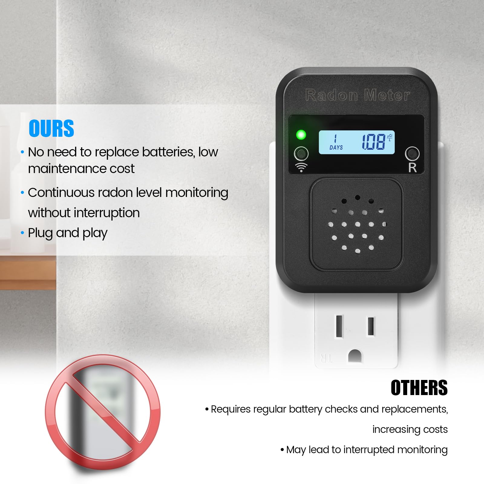 Toolhome WiFi Radon Detector real-time chart displayed on screen.