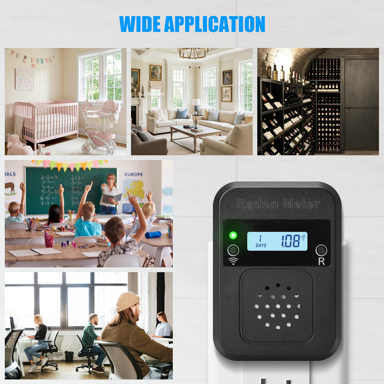 Toolhome WiFi Radon Detector room setup for home monitoring.