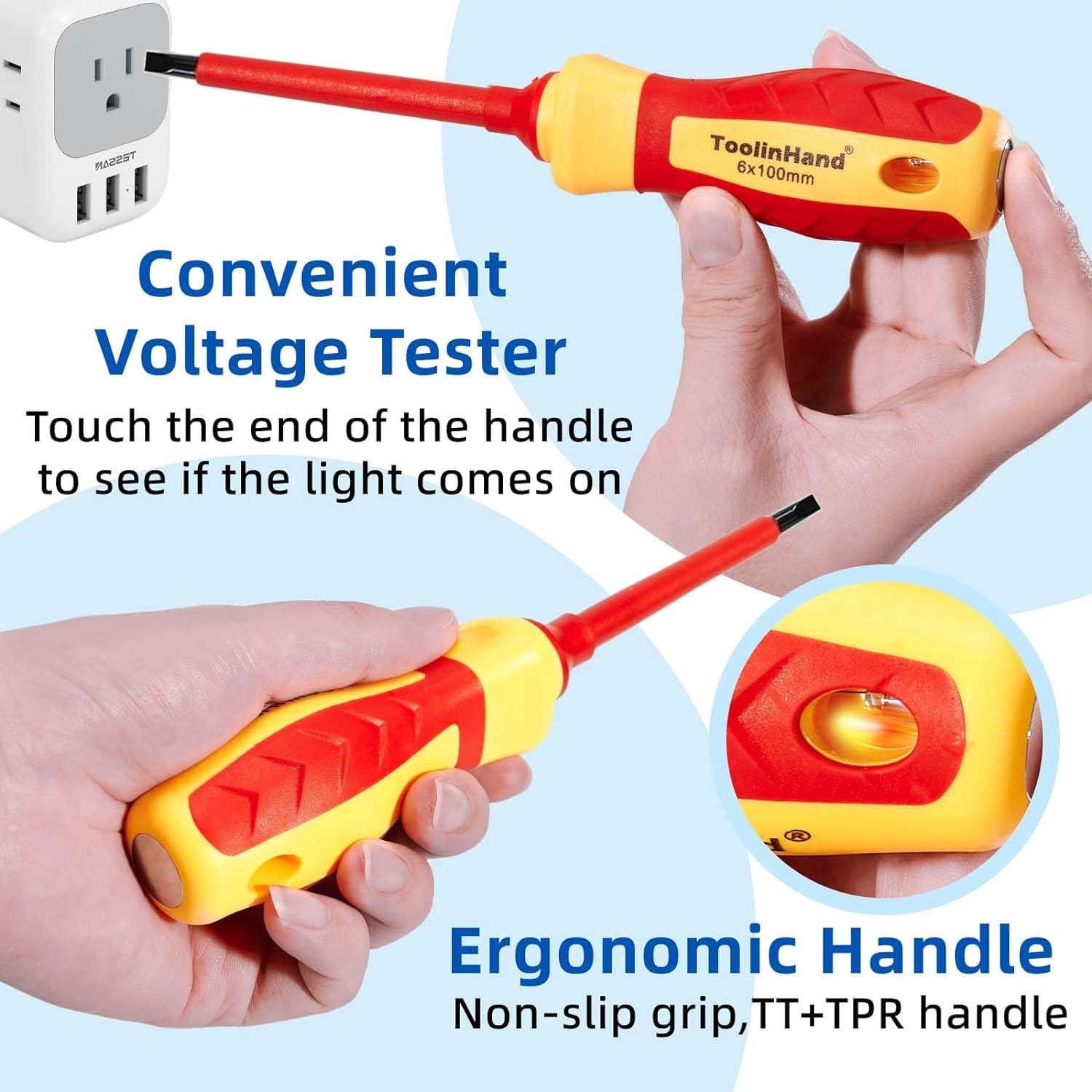 ToolinHand Ergonomic insulated handle with non-slip grip for comfort and torque.