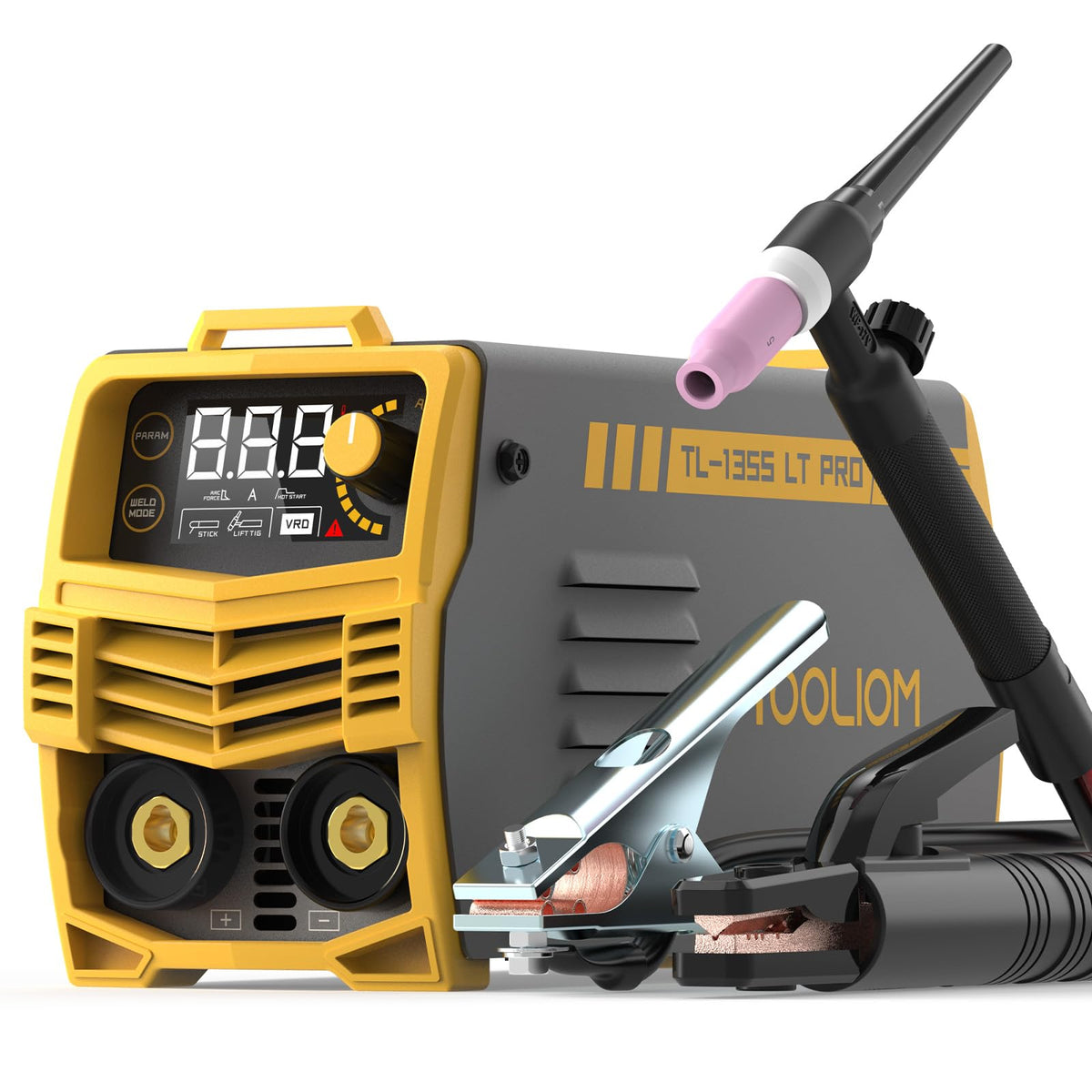 TOOLIOM 135A TIG welder front view with lift TIG capability for versatile welding.