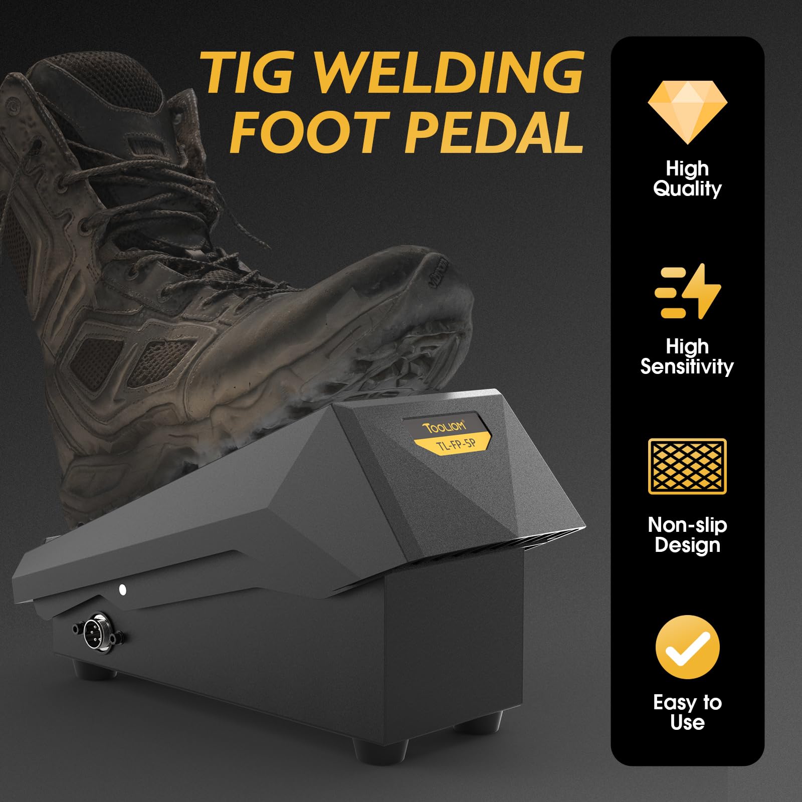 TOOLIOM 5-pin amp control pedal providing smooth amperage adjustments.