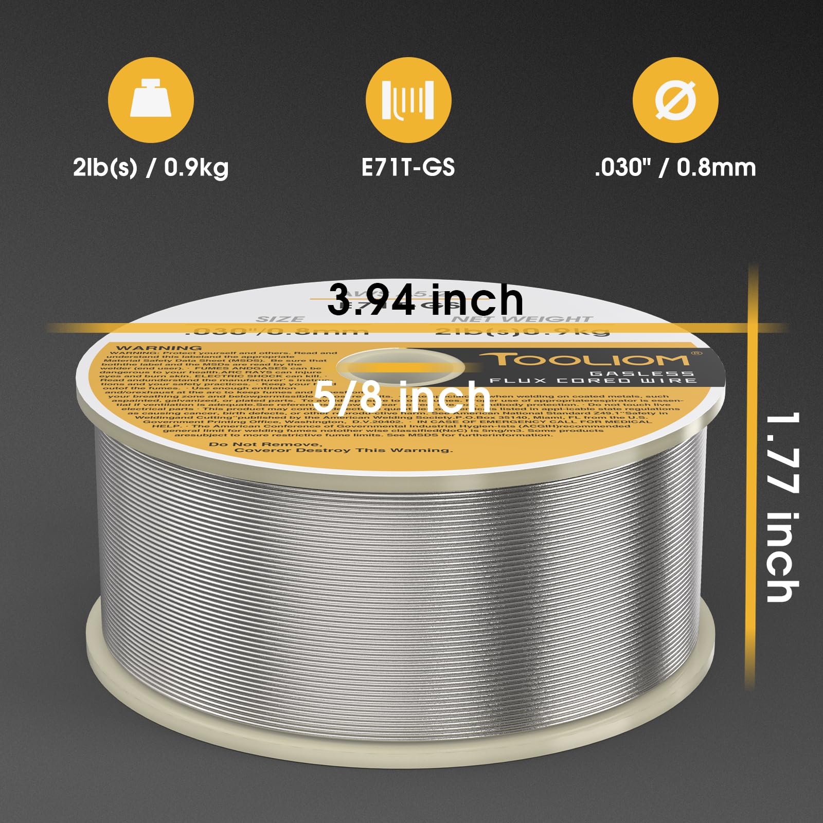 TOOLIOM E71T-GS self-shielded wire enables gasless welding in portable setups.