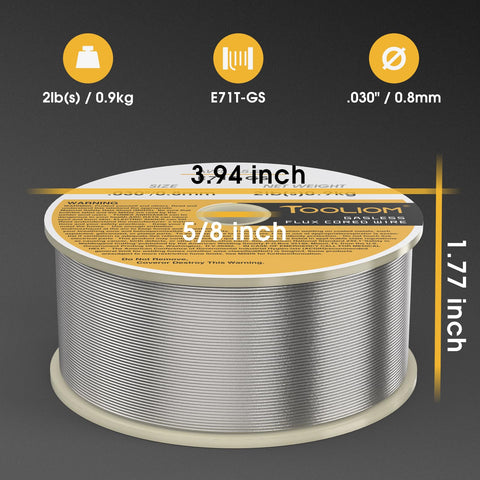 TOOLIOM E71T-GS self-shielded wire enables gasless welding in portable setups.