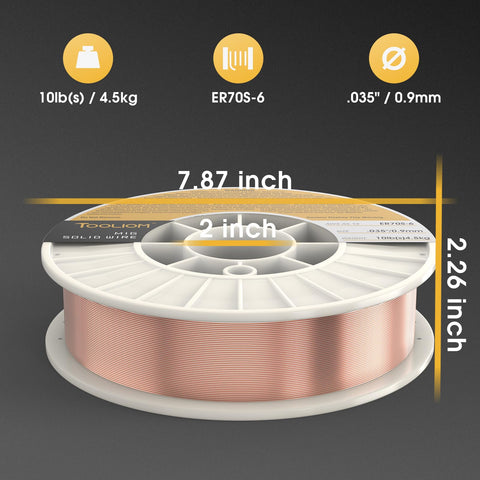 Close-up of TOOLIOM ER70S-6 spool label for quick setup