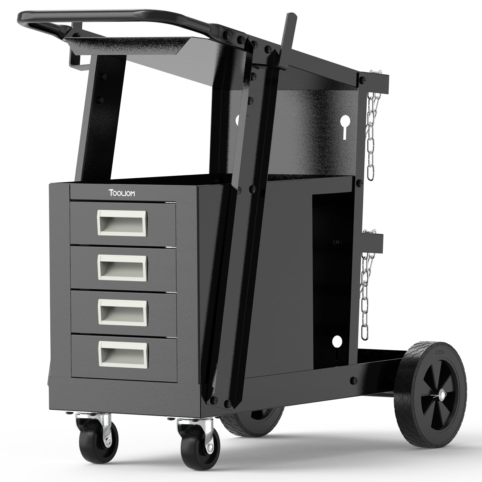 TOOLIOM welding cart with drawers keeps tools organized for quick access.