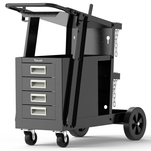 TOOLIOM welding cart with drawers keeps tools organized for quick access.
